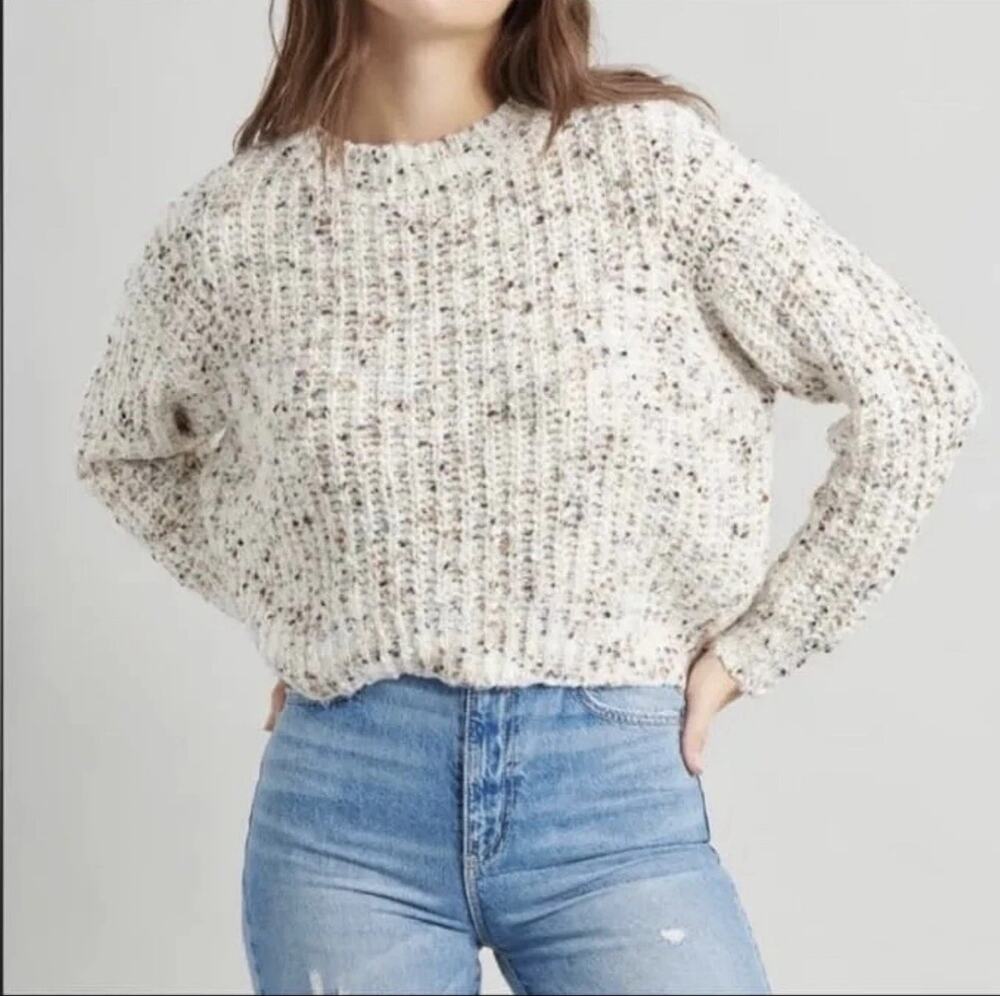 Garage Cropped Sweater Sz Medium Y2K Striped Pullover Knit Beige Heather A011317